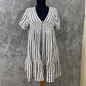 Baevely  Mini tired Pintuck Dress women’s M striped gray Cottage Core Cotton